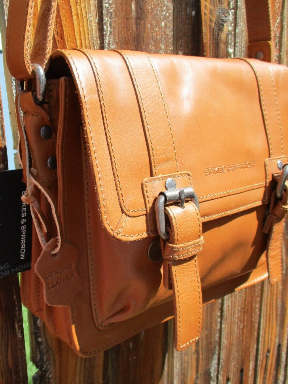 🆕 SPIKES & SPARROW Genuine Leather Crossbody Bag Cognac NWT
